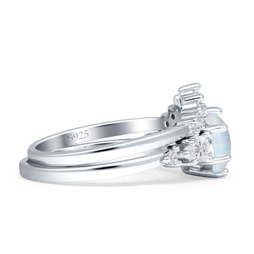 Two Piece Round Vintage Style Bridal Ring Created White Opal 925 Sterling Silver Wholesale